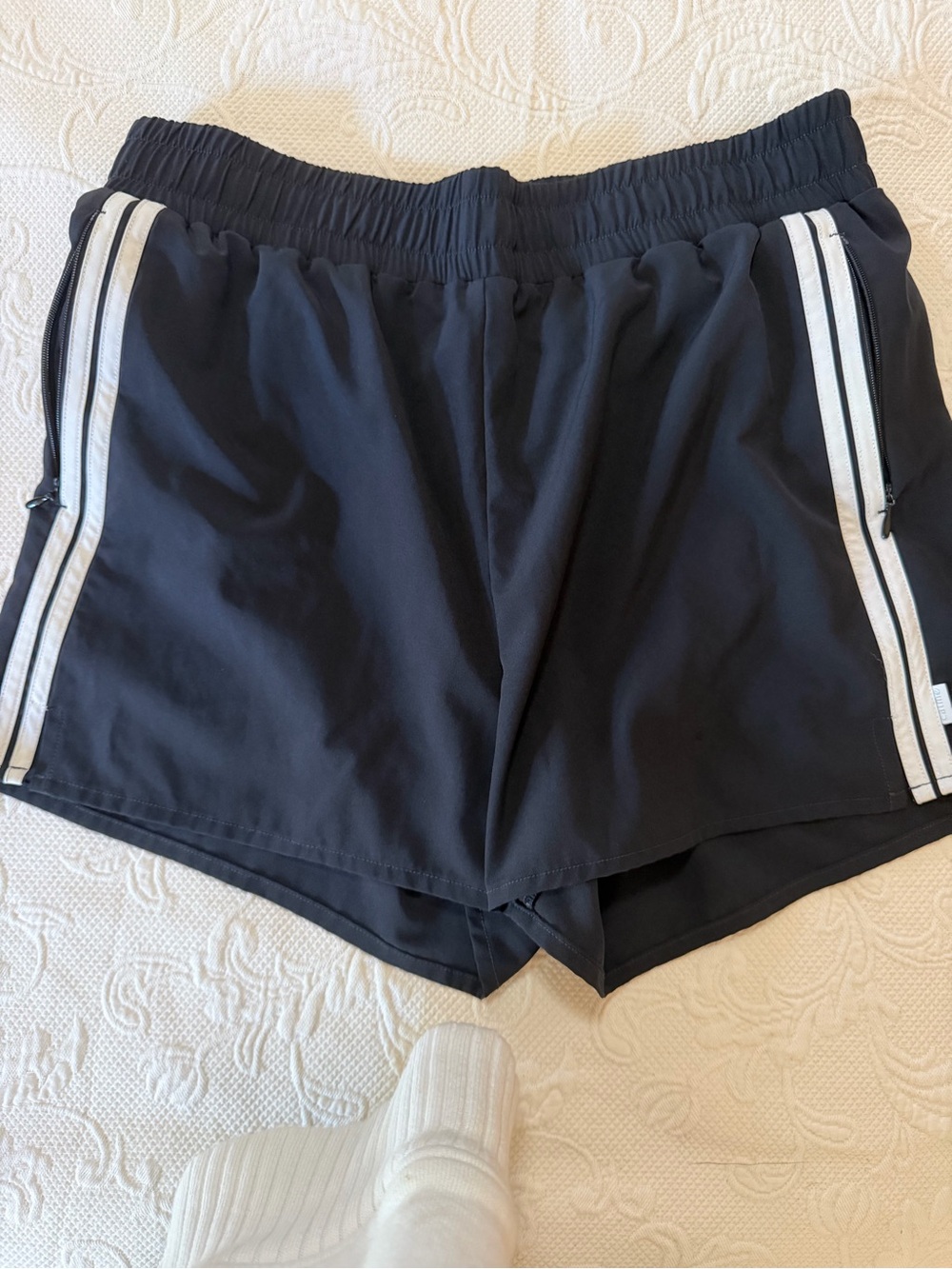 Calme by Johnny Was.  Black Women's Athletic Shorts with White Side Stripes